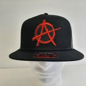 Anarchy Flat Bill Trucker Snapback Black Gray Mesh